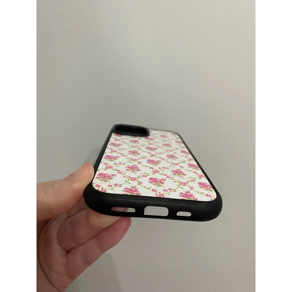Floral Rose Phone Case iPhone 15 Pink White Vintage Cottagecore Bumper Case